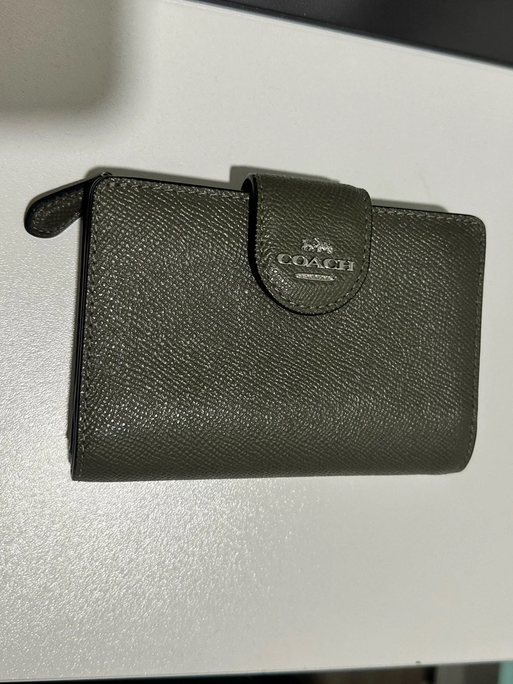 Coach Olive Green Leather Snap Card Holder Wallet